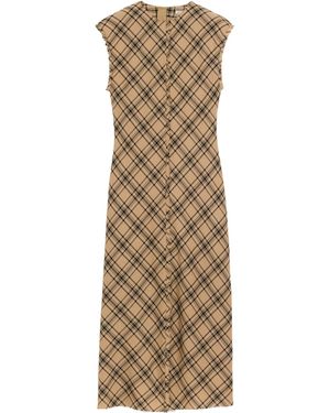 Ami Paris Checked Wool Long Dress - Natural
