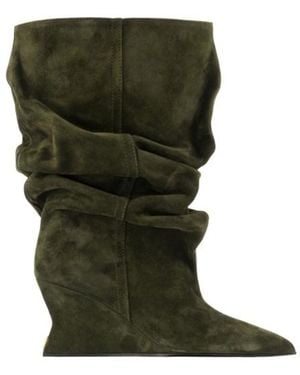 Balmain Slouch Wedge Boots - Green