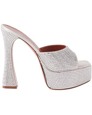 AMINA MUADDI Dalida Crystal-Embellished Satin Platform Sandals - White