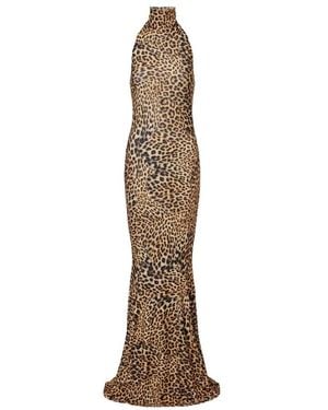 Norma Kamali Printed Turtleneck Jersey Gown - Brown