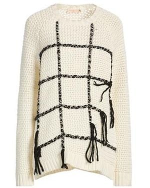 Tory Burch Two-Tone Thick Knit Long Sleeve Top - Natural