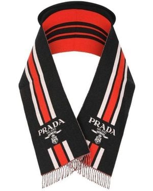 Prada Striped Logo Scarf - Red