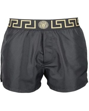 Versace Greca Border Elasticated Waistband Swim Shorts - Gray