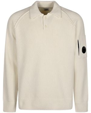 C.P. Company Lens Patch Knitted Polo Shirt - White