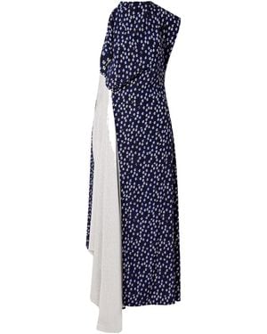 Proenza Schouler Devyn Asymmetric Draped Floral-Print Poplin Maxi Dress - Blue