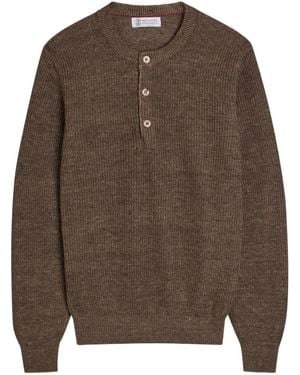 Brunello Cucinelli Ribbed Knit Linen-Cotton Blend Knit Jumper - Brown