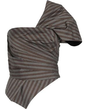 Tory Burch Striped One-Shoulder Tops - Gray