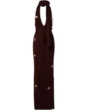 AYA MUSE Floral Appliqué Knit Dress - Purple