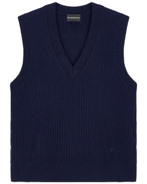 Emporio Armani Ribbed V-Neck Knitted Vest - Blue