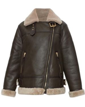 AllSaints Long-Sleeve Leather Jacket With An Asymmetrical Zipper - Grey