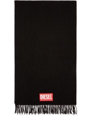 DIESEL Logo-Label Fringed Scarf - Black