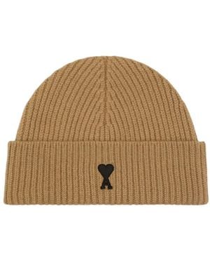 Ami Paris Ami De Coeur Wool Beanie - Brown