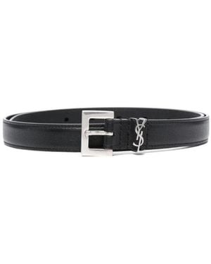 Saint Laurent Cassandre Thin Square Buckled Belt - White