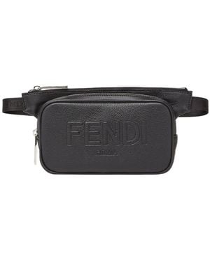 Fendi Roma Logo Embossed Belt Bag - Black