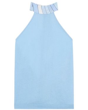 PUCCI Pucci Printed-Collar Halterneck Top - Blue