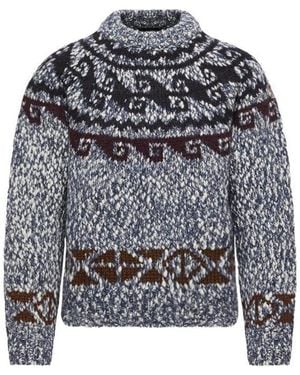 Moncler Geometric Jacquard Wool Blend Sweater - Gray