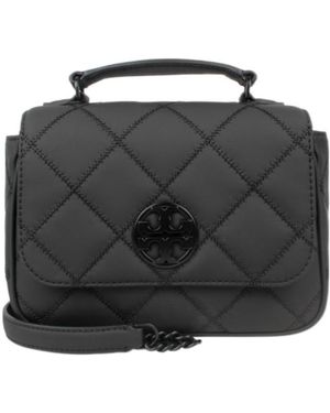 Tory Burch Willa Satchel Bag Sewn With Diamond Grille - Black