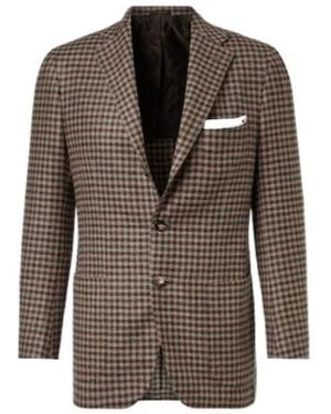 Kiton Checked Wool, Silk, And Linen Blazer - Brown
