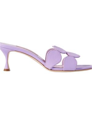 Manolo Blahnik Leather Mules - Purple