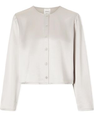 Leset Barb Cropped Satin Cardigan - White