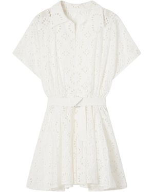 Norma Kamali Broderie-Anglaise Belted Dress - White