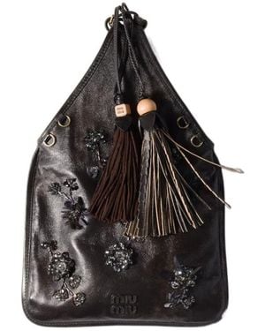 Miu Miu Beaded Tassel Tote Bag - Black