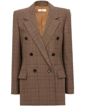 Chloé Chloé Checked Double-Breasted Blazer - Brown