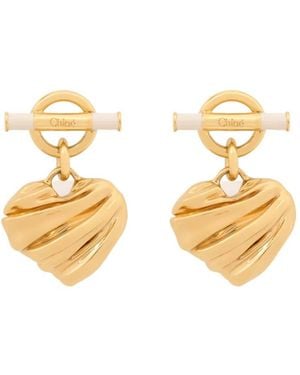 Chloé Pleated Heart Earrings - Metallic
