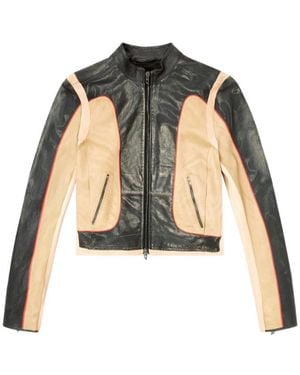 DIESEL Leather Jacket With Panel Design Loonie - Black