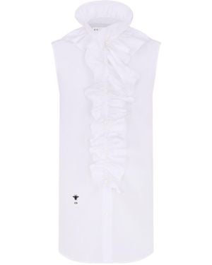 Dior Sleeveless Blouse With Removable Ruched Collar - White