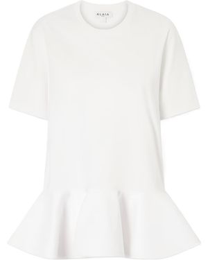 Alaïa Peplum Cotton-Jersey T-Shirt - White
