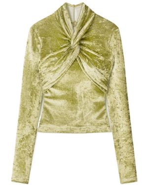 Nanushka Iride Twist-Front Crushed Velvet Top - Green