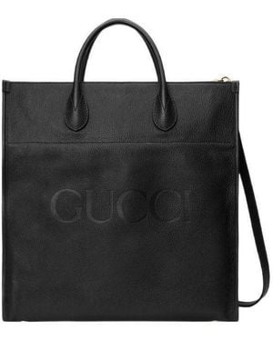Gucci Logo Embossed Top Handle Bag - Black