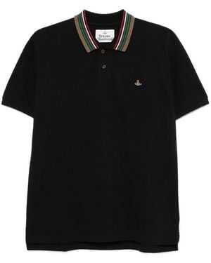 Vivienne Westwood Short Sleeved Orb-Embroidered Polo Shirt - Black