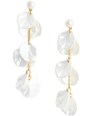 Self-Portrait Pearl Petal Tiered Earrings - White