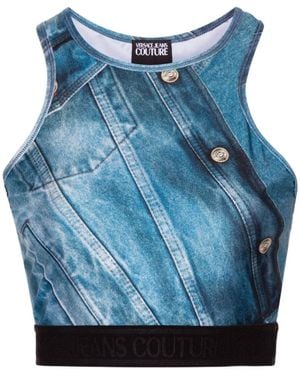 Versace Jeans Couture Patch Denim Crop Top - Blue