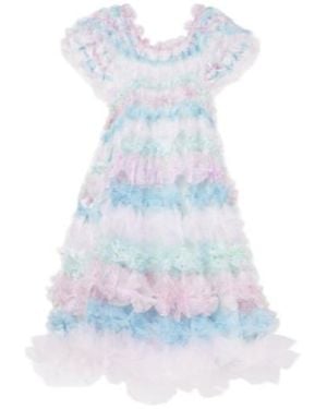 SUSAN FANG Air-Flower Floral Tulle Midi Dress - Blue