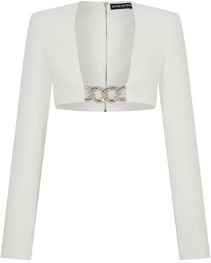 David Koma 3D Crystal Chain Square Neck Blouse - White