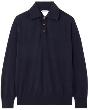 Bottega Veneta Tonal-Stitched Ribbed-Cuffs Polo Shirt - Blue