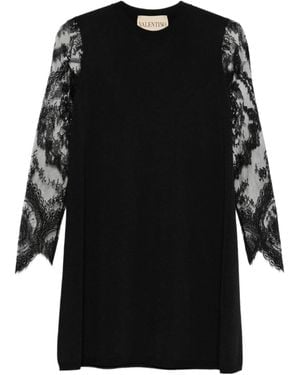 Valentino Lace-Sleeve Mini Dress - Black