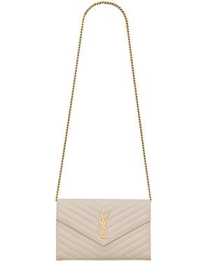 Saint Laurent Cassandre Matelassé Chain Wallet - White
