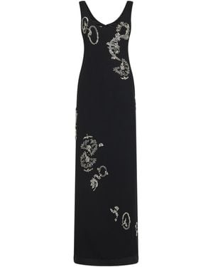 Dries Van Noten Crepe Long Embroidered Dress - Black