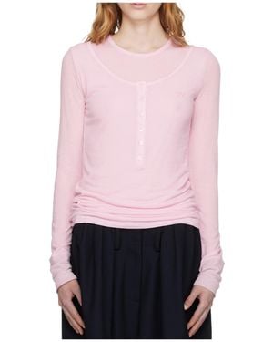 OPEN YY Layered Casual Henley Shirt - Pink