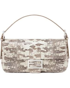 Fendi Baguette 26424 Parchment-Coloured Lizard-Leather Bag - Metallic