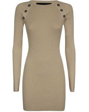 John Richmond Ribbed Knit Button-Embellished Dress - Natural