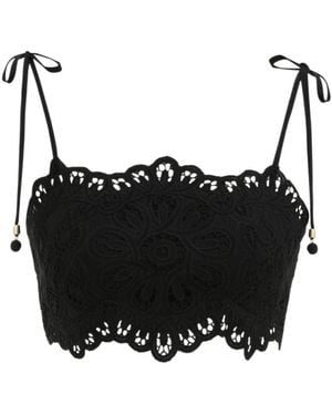 Zimmermann Lace Macramé Crop Top - Black