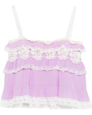 Alberta Ferretti Ruffled Lace Top - Purple