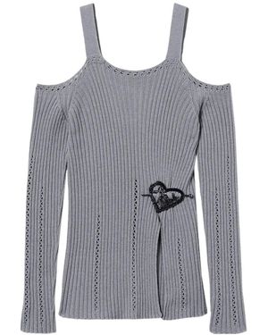 Twinset Brooch-Detail Top - Gray