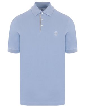 Brunello Cucinelli Logo Printed Short-Sleeved Polo Shirt - Blue