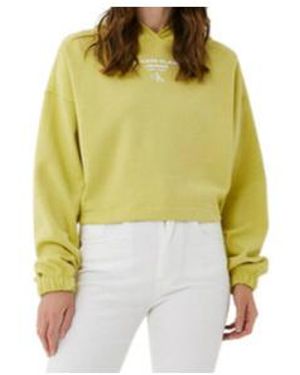 Calvin Klein Logo-Print Cropped Hoodie - Yellow